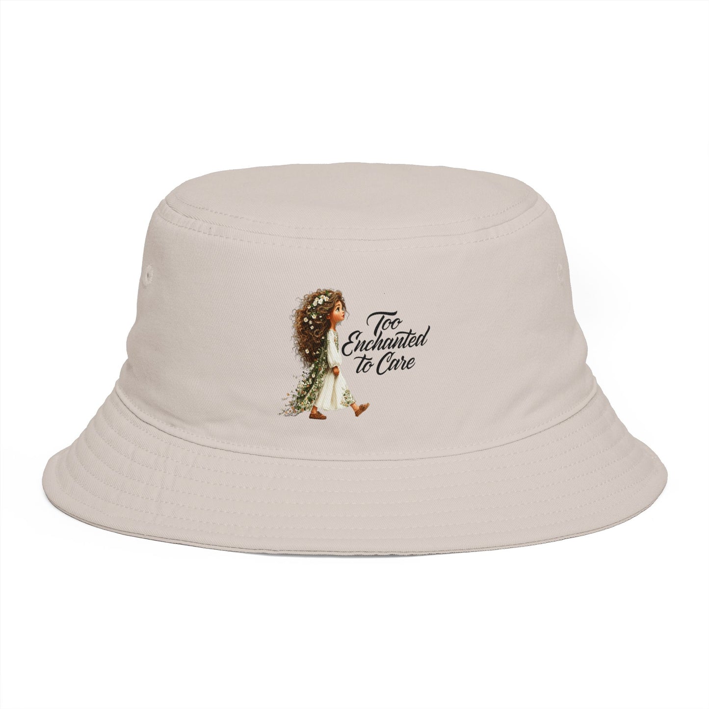 Bucket Hat - 'Too Beautiful to Care' Floral Girl Embroidered Sun Hat