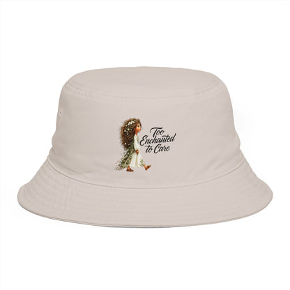 Bucket Hat - 'Too Beautiful to Care' Floral Girl Embroidered Sun Hat