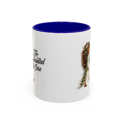 Coffee Mug – "Too Haunted To Care" Witchy Skull Accent Mug (Two-Tone, 11/15oz)