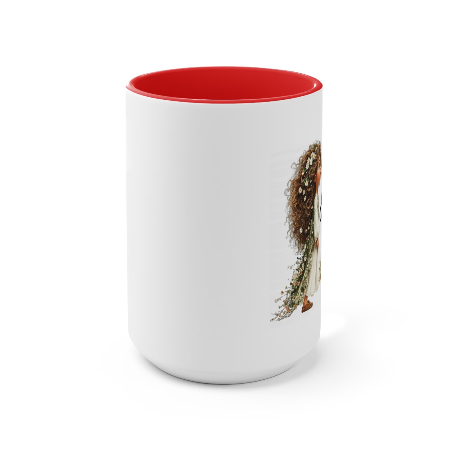 Pink Accent Ceramic Mug — Cozy Floral Dog Illustration