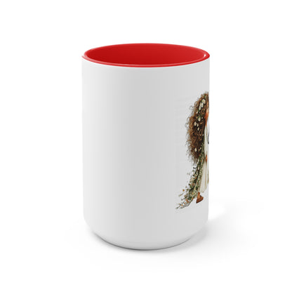 Pink Accent Ceramic Mug — Cozy Floral Dog Illustration