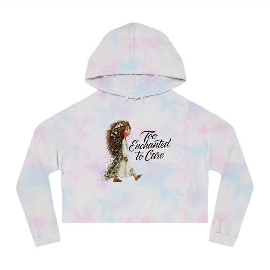 Cropped Hoodie - "Too Enchanted to Care" Boho Girl Graphic