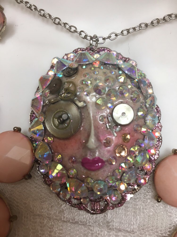 Spirit Doll Face Necklace, Art Doll,