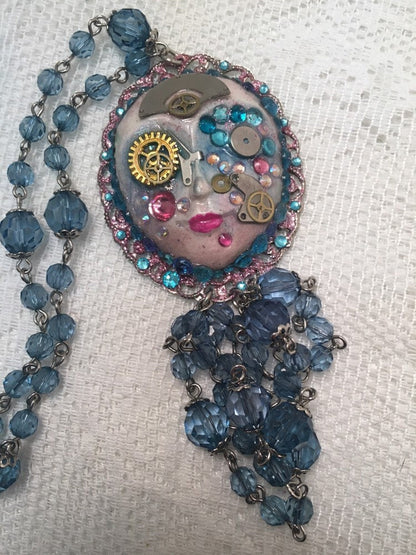 Spirit Art Doll Face Steampunk Necklace