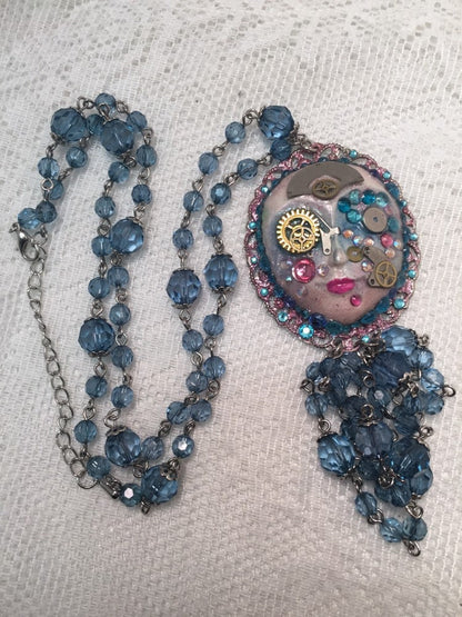 Spirit Art Doll Face Steampunk Necklace