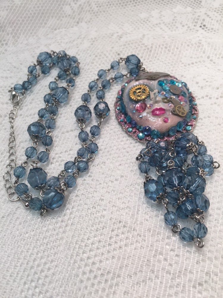 Spirit Art Doll Face Steampunk Necklace