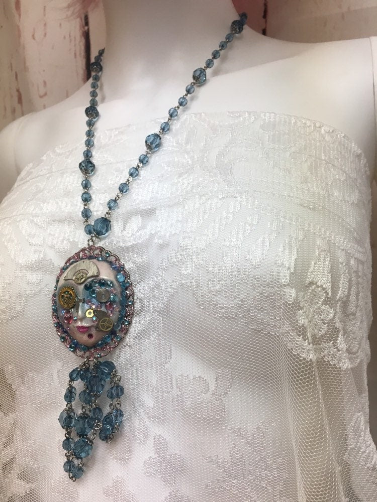 Spirit Art Doll Face Steampunk Necklace