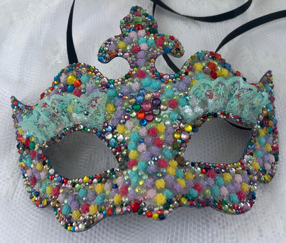 Handmade Rhinestone Masquerade Mask: Roses, Lace, Party Mask