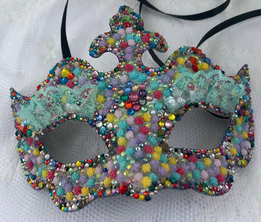 Handmade Rhinestone Masquerade Mask: Roses, Lace, Party Mask