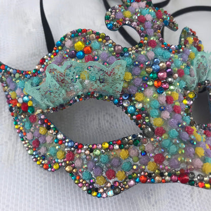 Handmade Rhinestone Masquerade Mask: Roses, Lace, Party Mask