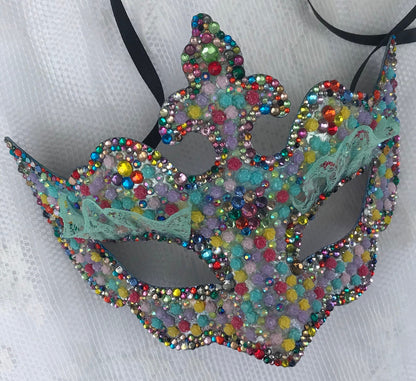 Handmade Rhinestone Masquerade Mask: Roses, Lace, Party Mask