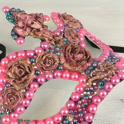 Handmade Rose Masquerade Mask: Rhinestone Party Mask