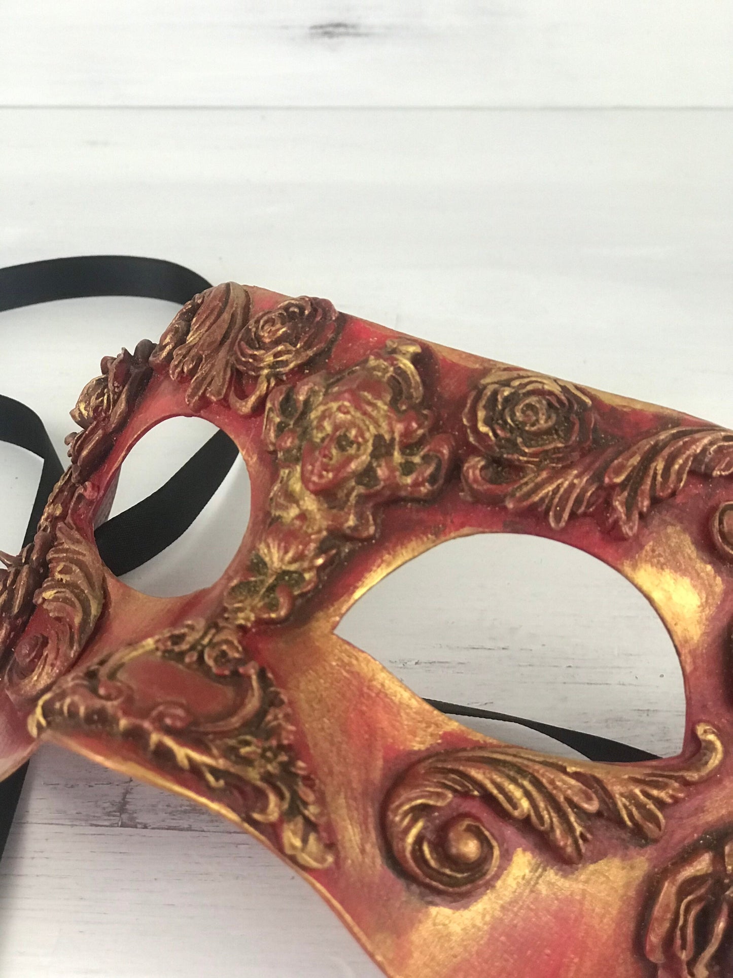 Handmade Red Masquerade Mask: Roses, Rhinestones, Party Mask