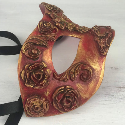 Red Masquerade Ball Mask, Party Mask, Masquerade Mask, Handmade Mask, Roses, Masks for Women, Purim Mask, Burning Man Mask, Wedding Mask