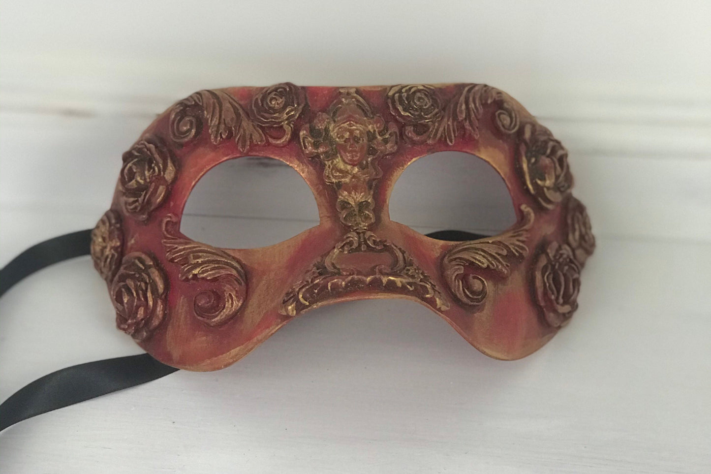 Handmade Red Masquerade Mask: Roses, Rhinestones, Party Mask
