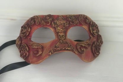 Handmade Red Masquerade Mask: Roses, Rhinestones, Party Mask