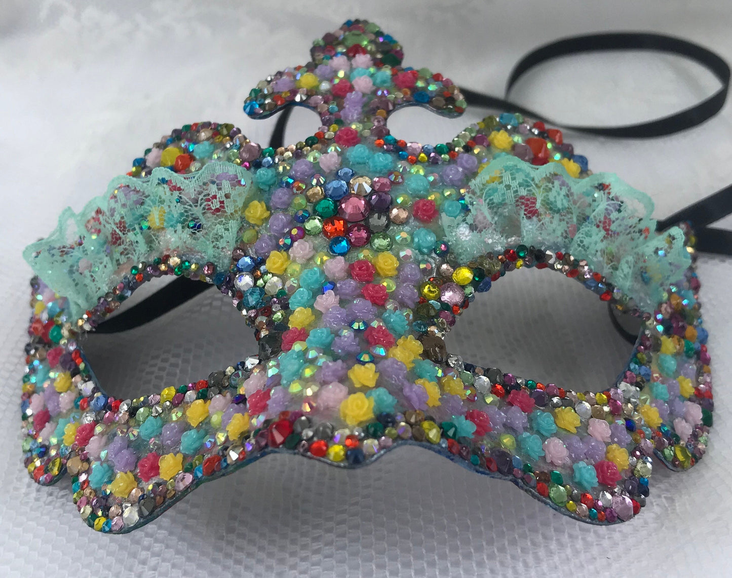 Handmade Rhinestone Masquerade Mask: Roses, Lace, Party Mask