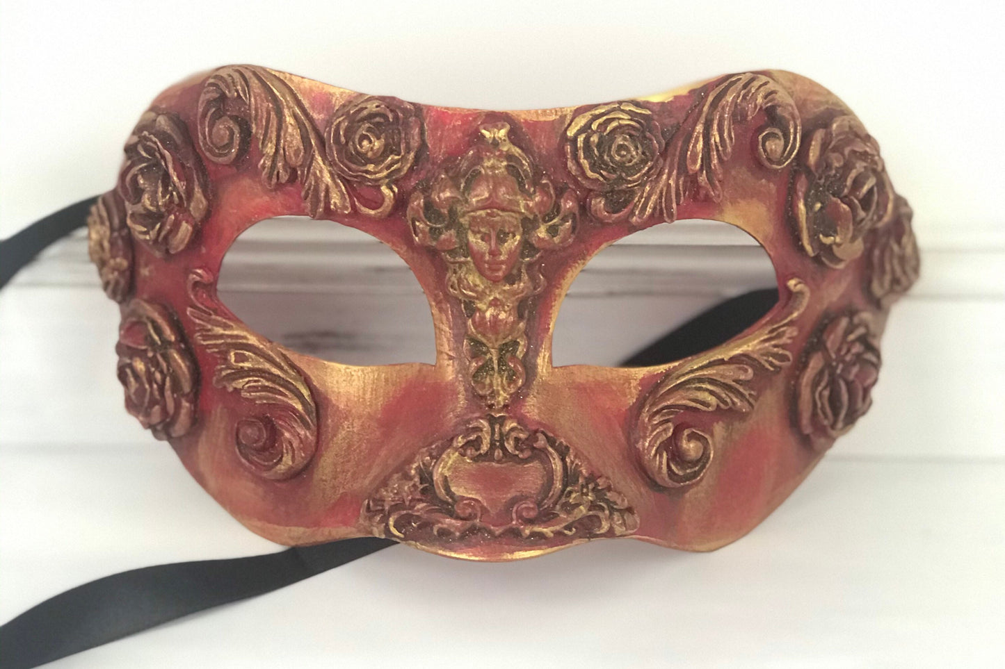 Handmade Red Masquerade Mask: Roses, Rhinestones, Party Mask