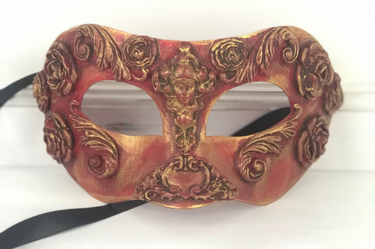 Handmade Red Masquerade Mask: Roses, Rhinestones, Party Mask