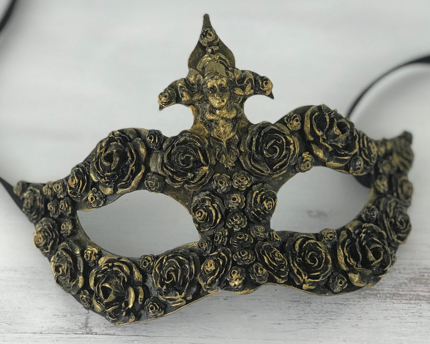 Handmade Black & Gold Masquerade Mask: Rose Party Mask