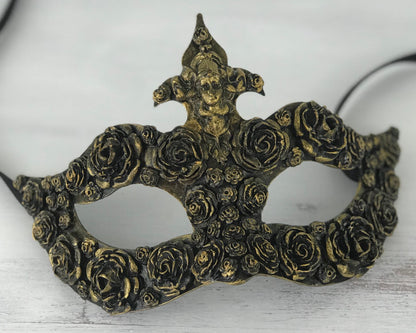 Handmade Black & Gold Masquerade Mask: Rose Party Mask