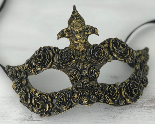 Handmade Black & Gold Masquerade Mask: Rose Party Mask