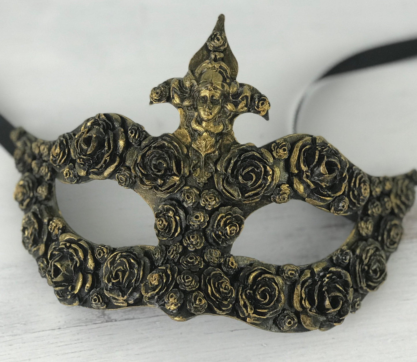Handmade Black & Gold Masquerade Mask: Rose Party Mask