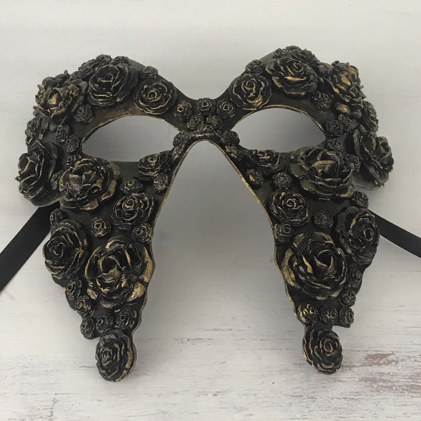 Handmade Black Masquerade Mask: Gold Roses Party Mask