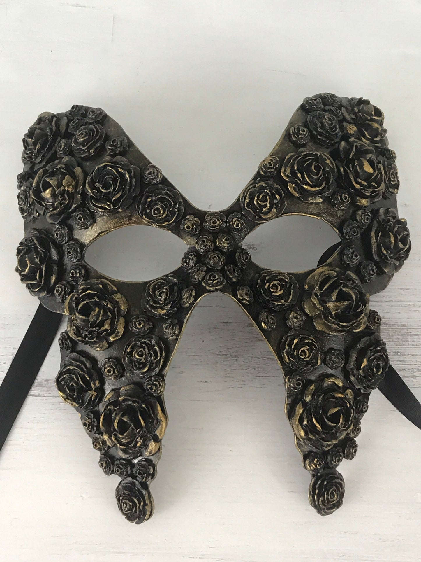 Handmade Black Masquerade Mask: Gold Roses Party Mask