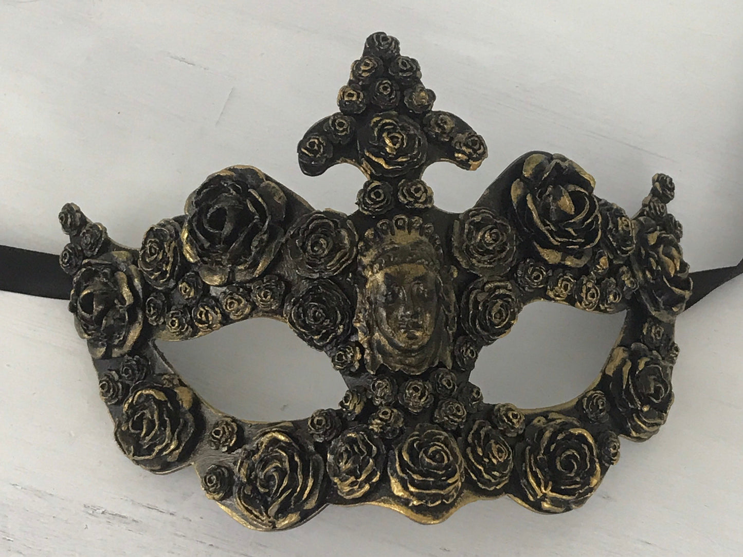 Handmade Black Masquerade Mask: Gold Roses Party Mask