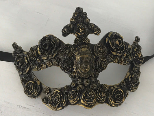 Handmade Black Masquerade Mask: Gold Roses Party Mask