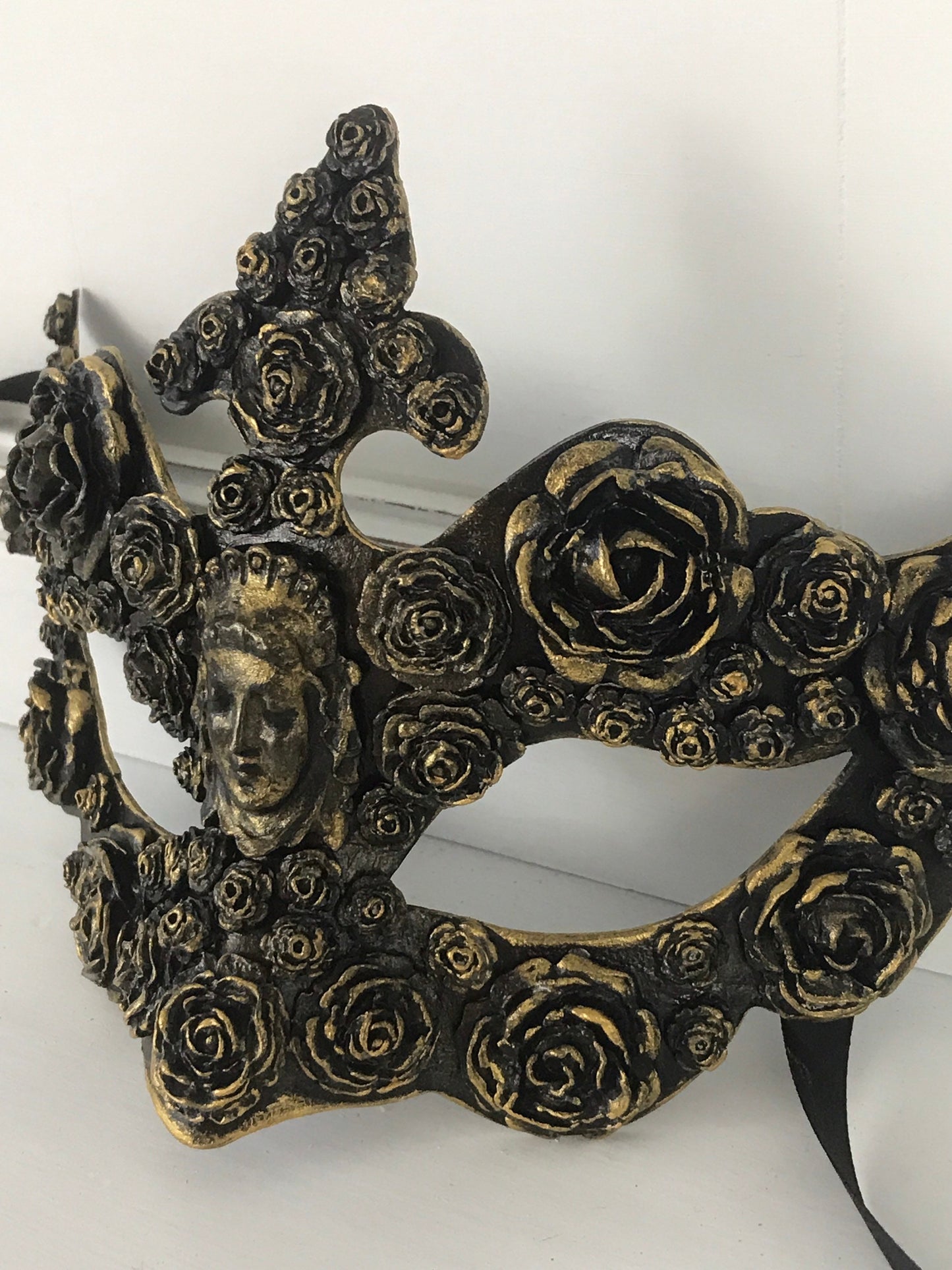 Handmade Black Masquerade Mask: Gold Roses Party Mask