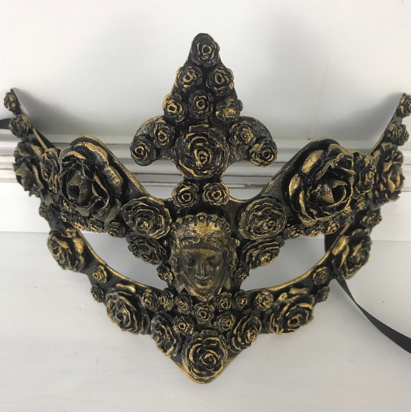 Handmade Black Masquerade Mask: Gold Roses Party Mask