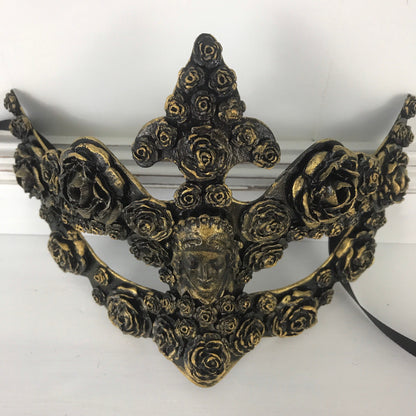 Handmade Black Masquerade Mask: Gold Roses Party Mask
