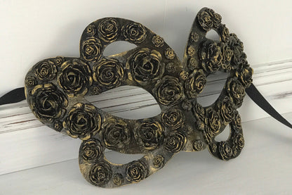 Black Masquerade Ball Mask, Party Mask, Masquerade Mask, Handmade Mask, Roses, Masks for Women, Purim Mask, Burning Man Mask, Wedding Mask