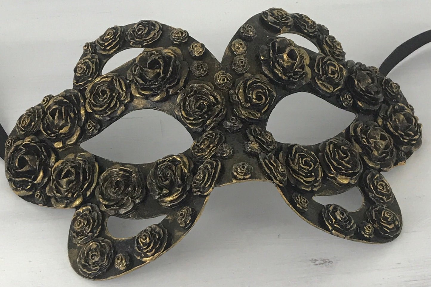 Handmade Black Masquerade Mask: Gold Rose Party Mask