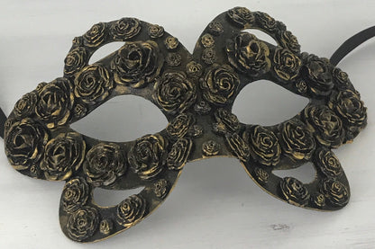 Handmade Black Masquerade Mask: Gold Rose Party Mask