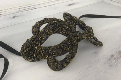 Black Masquerade Ball Mask, Party Mask, Masquerade Mask, Handmade Mask, Roses, Masks for Women, Purim Mask, Burning Man Mask, Wedding Mask