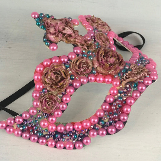 Handmade Rose Masquerade Mask: Rhinestone Party Mask