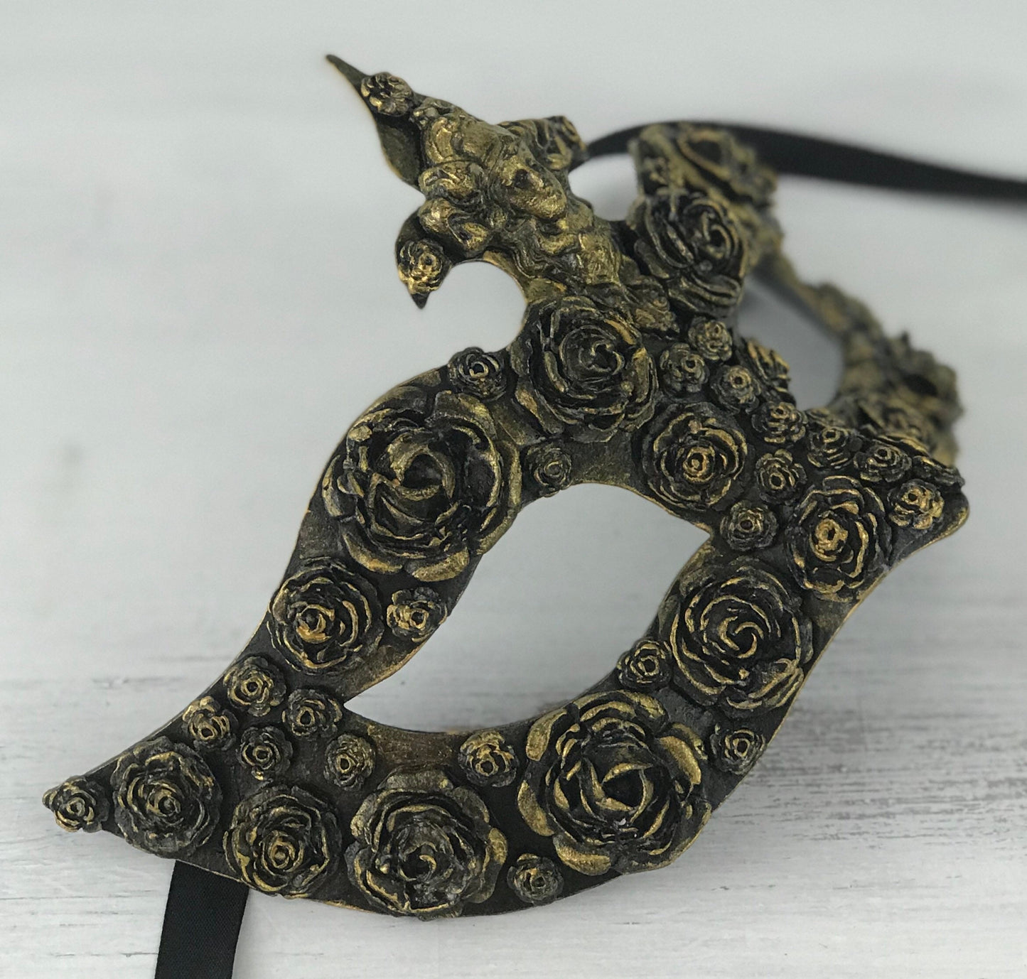 Handmade Black & Gold Masquerade Mask: Rose Party Mask