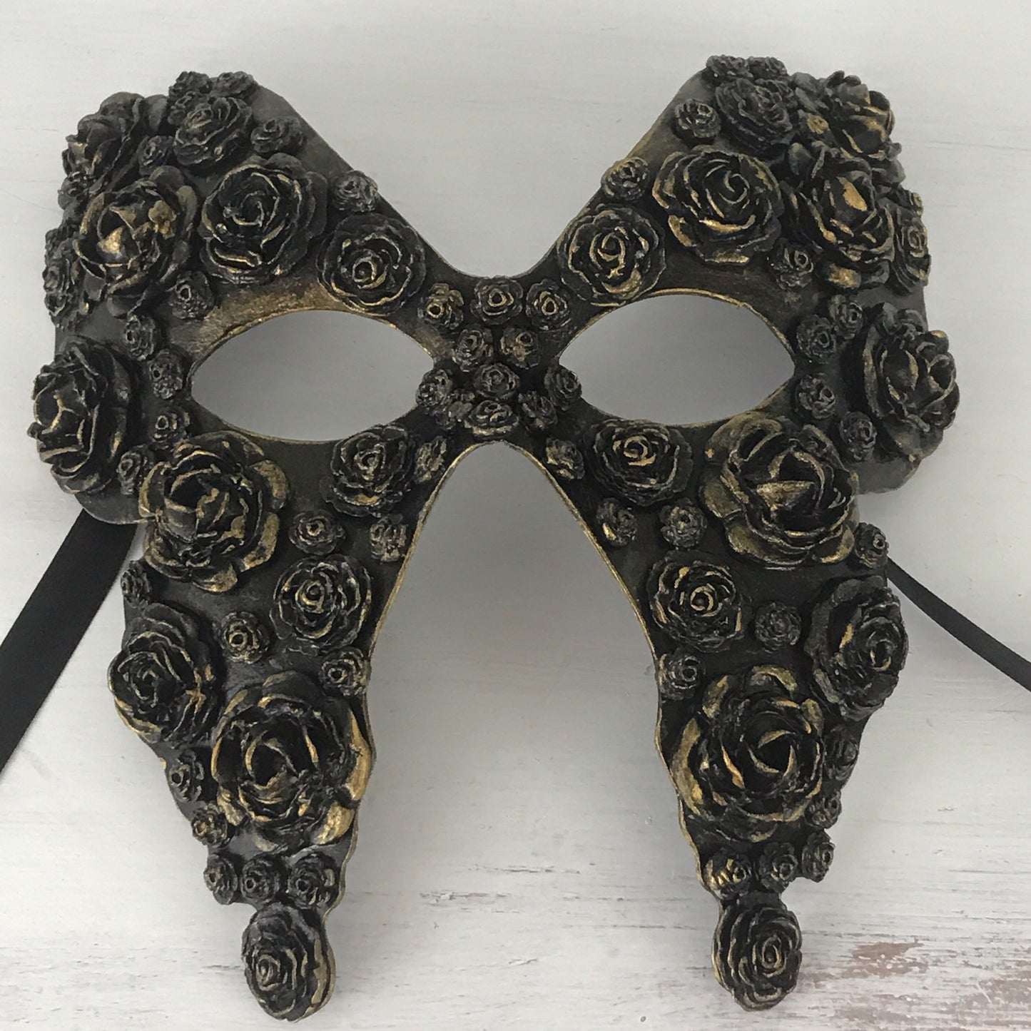 Handmade Black Masquerade Mask: Gold Roses Party Mask