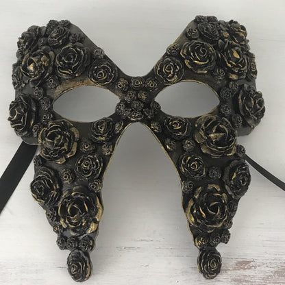 Handmade Black Masquerade Mask: Gold Roses Party Mask