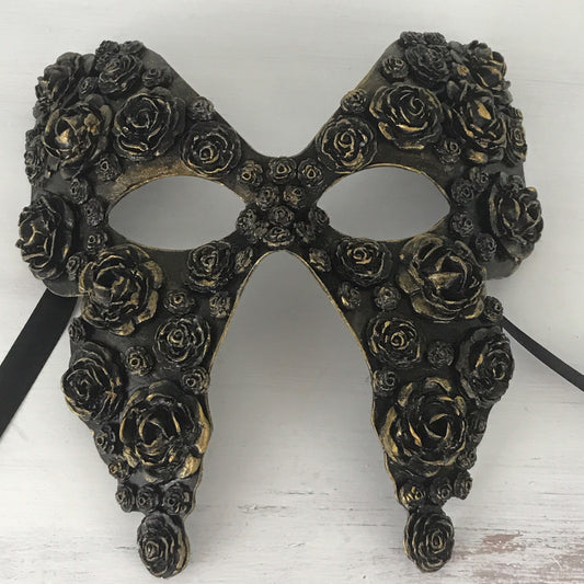 Handmade Black Masquerade Mask: Gold Roses Party Mask