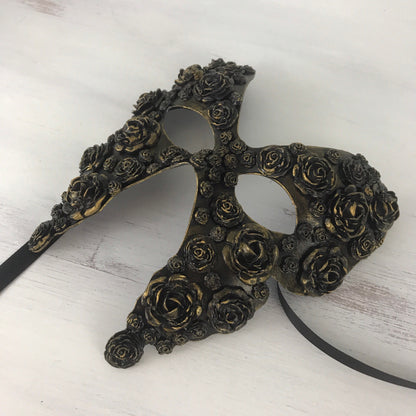 Handmade Black Masquerade Mask: Gold Roses Party Mask