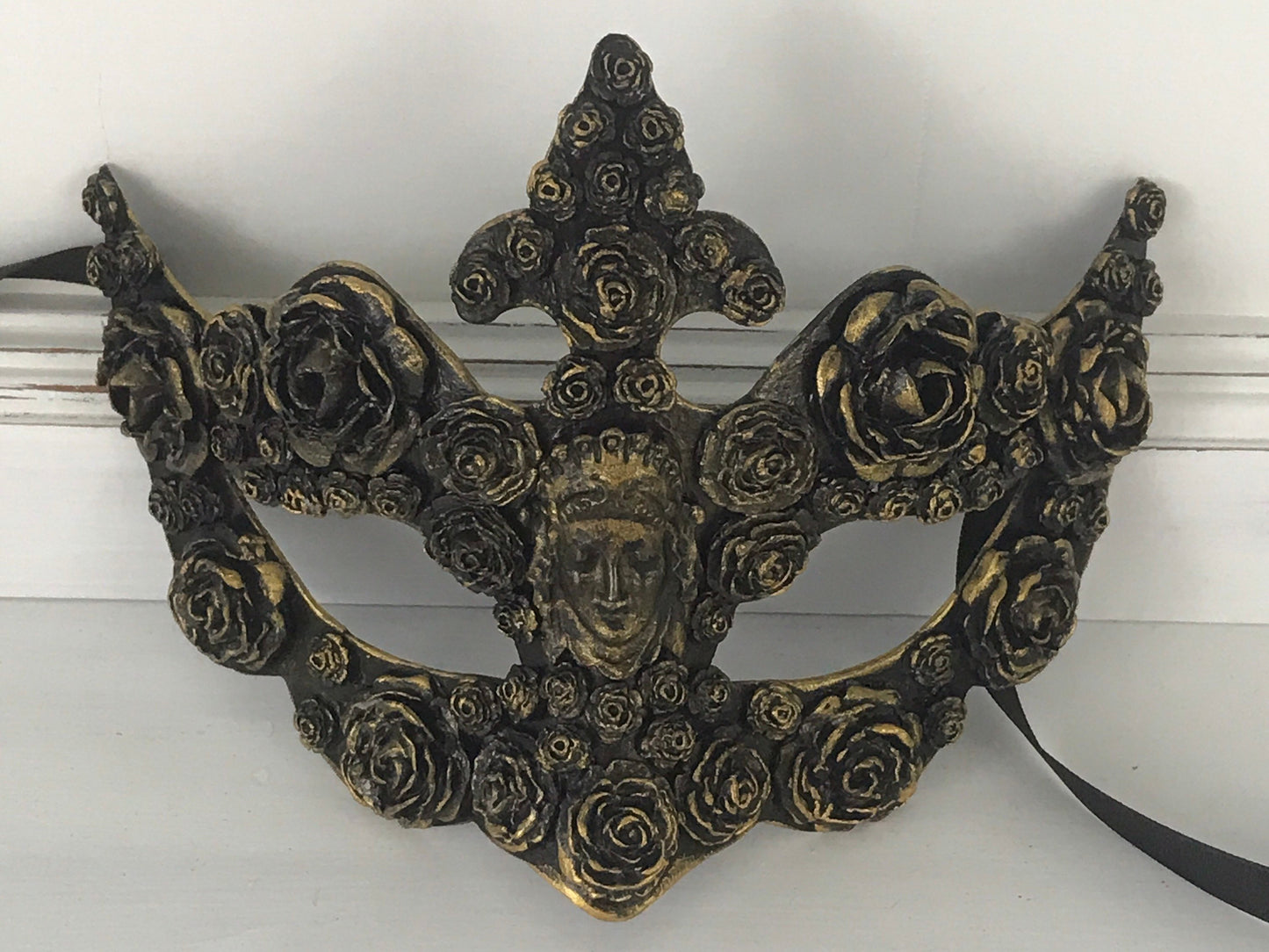 Handmade Black Masquerade Mask: Gold Roses Party Mask