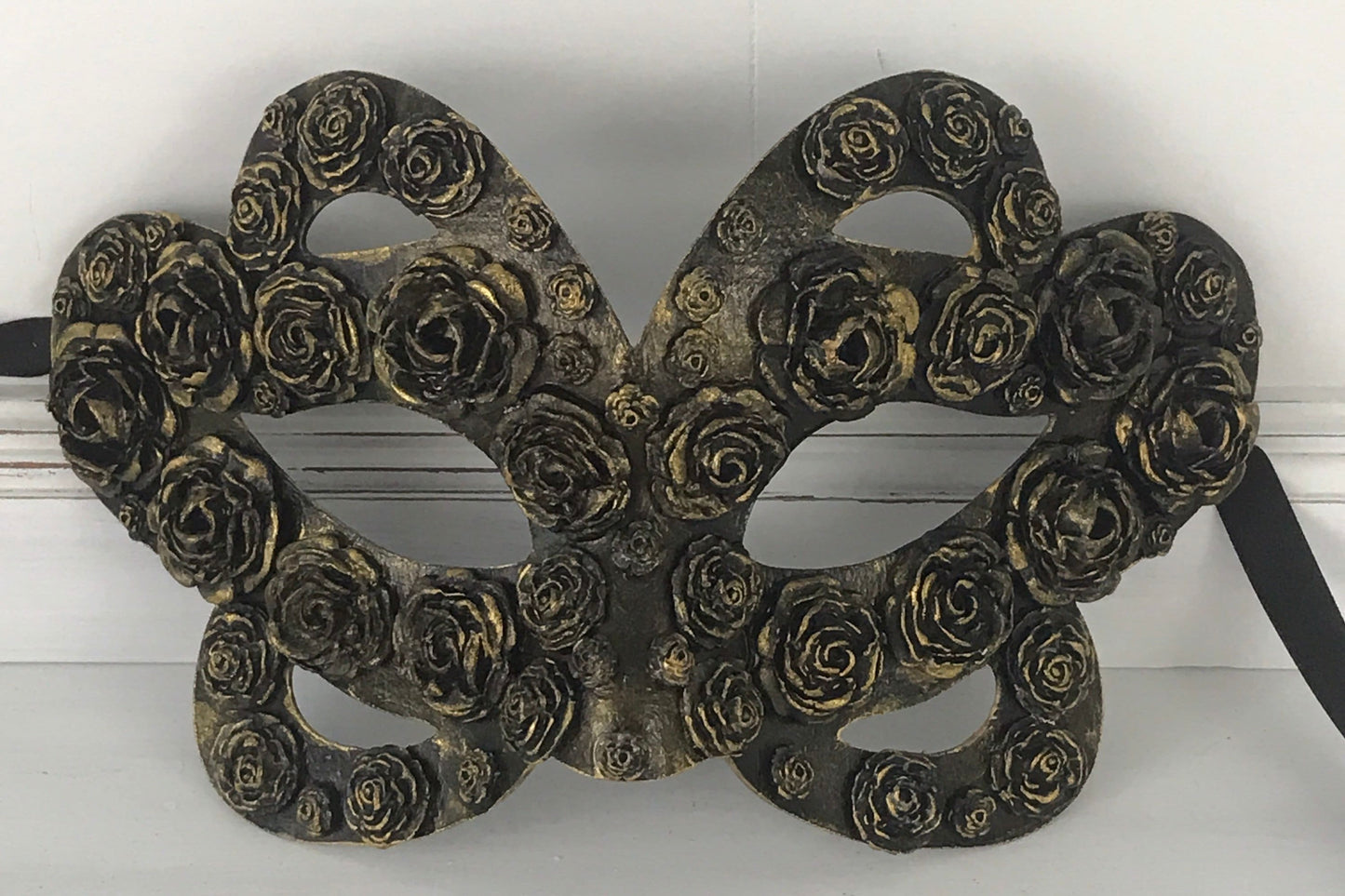 Handmade Black Masquerade Mask: Gold Rose Party Mask