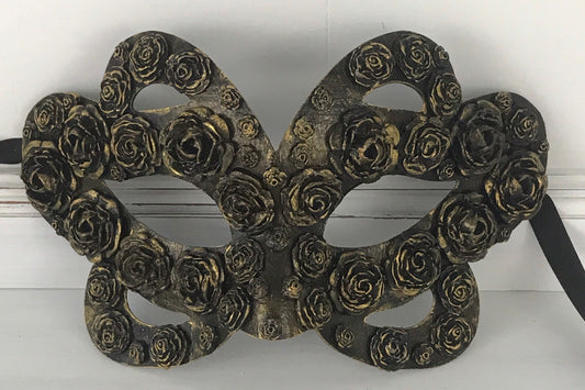 Handmade Black Masquerade Mask: Gold Rose Party Mask