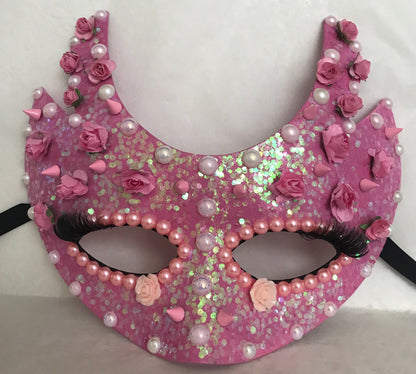 Handmade Pink Masquerade Mask: Roses, Pearls, Spikes