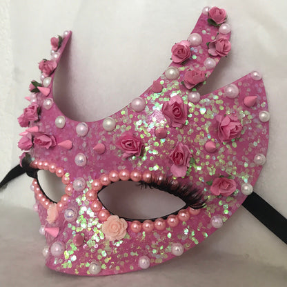 Masquerade Ball Mask, Party Mask, Masquerade Mask, Handmade Mask, Roses, Masks for Women, Purim Mask, Wedding Mask, Pink Dragon Dragon