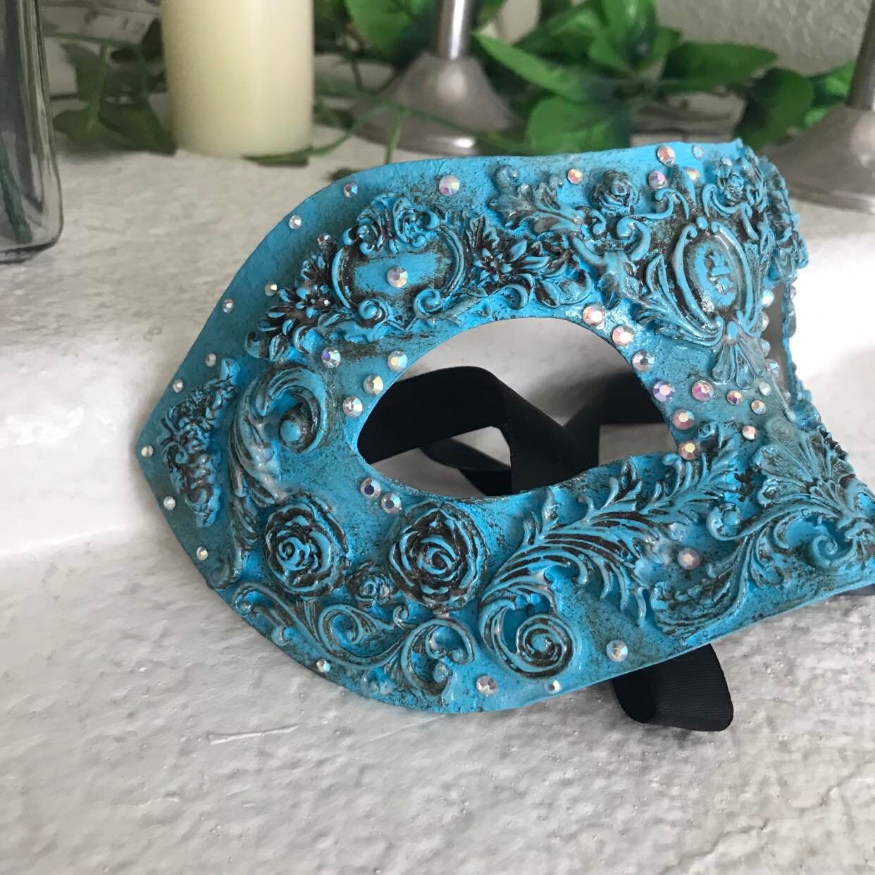 Handmade Rhinestone Masquerade Mask: Rose Party Mask